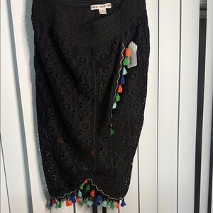 H&M Black Crochet Skirt with Multicolor Tassels